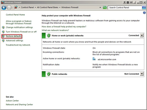 Windows 7 Firewall Settings